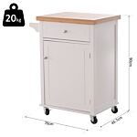 Homcom Kitchen Cart Storage Trolley Wooden Cabinet With Drawer Cupboard Towel Rail White