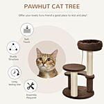 Pawhut 65 Cm Cat Tree Cat Scratching Post Kitty Scratcher Kitten Activity Center Scratching Post Playhouse 2 Perch W/hanging Sisal Rope Brown