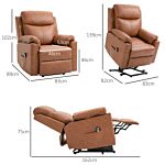 Homcom Power Lift Chair Electric Riser Recliner For Elderly, Faux Leather Sofa Lounge Armchair With Remote Control And Side Pocket, Brown