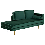 Chaise Lounge Emerald Green Velvet Upholstered Right Hand Orientation Metal Legs Bolster Pillow Modern Design Beliani