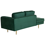 Chaise Lounge Emerald Green Velvet Upholstered Right Hand Orientation Metal Legs Bolster Pillow Modern Design Beliani