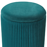 Set Of 2 Storage Pouffes Teal Blue Polyester Velvet Upholstery Gold Base Modern Design Horizontal Tuft Living Room Accent Piece Beliani