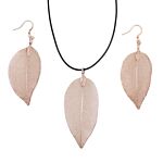 Necklace & Earring Set - Bravery Leaf - Pink Gold