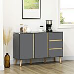 Homcom Sideboard, Modern Kitchen Cupboard With Double Doors And 3 Drawers, Adjustable Shelves For Living Dining Room, Dark Grey