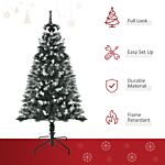 Homcom 5ft Artificial Snow Dipped Christmas Tree Xmas Pencil Tree Holiday Home Indoor Decoration With Foldable Feet White Berries Dark Green