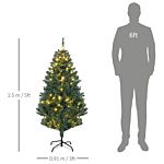 Homcom 5' Artificial Prelit Christmas Trees Holiday Décor With Warm White Led Lights, Decoration, Banner, Tag, Ball