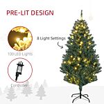 Homcom 5' Artificial Prelit Christmas Trees Holiday Décor With Warm White Led Lights, Decoration, Banner, Tag, Ball