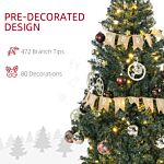 Homcom 5' Artificial Prelit Christmas Trees Holiday Décor With Warm White Led Lights, Decoration, Banner, Tag, Ball