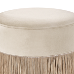 Round Velvet Beige Ottoman Pouffe Footstool Glam With Tassels Beliani