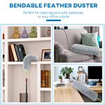 Homcom Extendable Feather Duster With Telescopic Pole 1.8m/5.9ft, Microfiber Duster Cleaning Kit With Bendable Head For Cleaning High Ceiling Fans