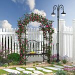 Outsunny Garden Metal Arch Bench Outdoor Patio Rose Trellis Arbour Pergola For Climbing Plant Antique Style 2-seater Chair, Black