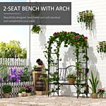 Outsunny Garden Metal Arch Bench Outdoor Patio Rose Trellis Arbour Pergola For Climbing Plant Antique Style 2-seater Chair, Black