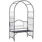 Outsunny Garden Metal Arch Bench Outdoor Patio Rose Trellis Arbour Pergola For Climbing Plant Antique Style 2-seater Chair, Black