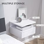 Homcom Floating Bedside Cabinet With Drawer And Open Shelf, Wall Mounted Nightstands, Bedside Table With Storage For Bedroom