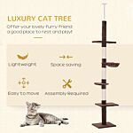 Pawhut 5-tier Floor To Ceiling Cat Tree, Tall Kitty Tower Climbing Activity Center Scratching Post Adjustable Height 230-260cm, Brown