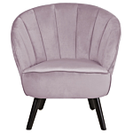 Armchair Pink Velvet Fabric Upholstery Glam Shell Back Accent Chair Beliani