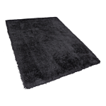 Shaggy Area Rug High-pile Carpet Solid Black Polyester Rectangular 140 X 200 Cm Beliani