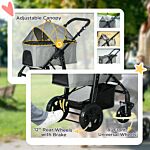 Pawhut 2-in-1 Design Pet Stroller Detachable Bag Travel Trolley With Shock-absorbing System Brake Basket Adjustable Handlebar Safety Leash Grey