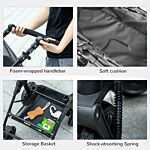 Pawhut 2-in-1 Design Pet Stroller Detachable Bag Travel Trolley With Shock-absorbing System Brake Basket Adjustable Handlebar Safety Leash Grey