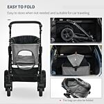 Pawhut 2-in-1 Design Pet Stroller Detachable Bag Travel Trolley With Shock-absorbing System Brake Basket Adjustable Handlebar Safety Leash Grey