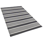 Outdoor Rug Mat Black And Light Grey Synthetic 120 X 180 Cm Striped Pattern Modern Beliani