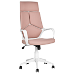 Office Chair Pink And White Fabric Swivel Desk Computer Adjustable Seat Reclining Backrest Beliani