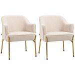 Homcom Accent Chair, Living Room Armchair, Vanity Chair With Gold Plating Metal Legs And Soft Padded Seat For Bedroom And Café, Set Of 2, White