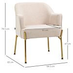 Homcom Accent Chair, Living Room Armchair, Vanity Chair With Gold Plating Metal Legs And Soft Padded Seat For Bedroom And Café, Set Of 2, White