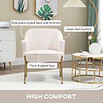 Homcom Accent Chair, Living Room Armchair, Vanity Chair With Gold Plating Metal Legs And Soft Padded Seat For Bedroom And Café, Set Of 2, White