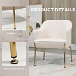 Homcom Accent Chair, Living Room Armchair, Vanity Chair With Gold Plating Metal Legs And Soft Padded Seat For Bedroom And Café, Set Of 2, White