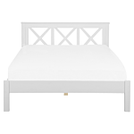 Eu King Size Wooden Bed Frame White 5ft3 Headboard Slats Beliani