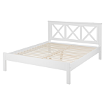 Eu King Size Wooden Bed Frame White 5ft3 Headboard Slats Beliani