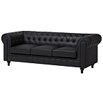 Chesterfield Sofa Black Faux Leather Upholstery Dark Wood Legs 3 Seater Contemporary Beliani