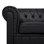 Chesterfield Sofa Black Faux Leather Upholstery Dark Wood Legs 3 Seater Contemporary Beliani