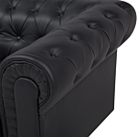 Chesterfield Sofa Black Faux Leather Upholstery Dark Wood Legs 3 Seater Contemporary Beliani