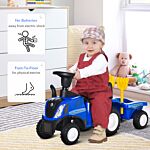 Homcom Compatible Baby Toddler Sliding Car New Holland Licensed Foot To Floor Slider W/ Horn Storage Big Steering Wheel For 12-36 Months Blue