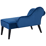 Chaise Lounge Blue Velvet Upholstery Dark Wood Legs Left Hand Retro Beliani