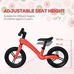 Aiyaplay 12" Kids Balance Bike, Lightweight Training Bike For Children No Pedal With Adjustable Seat, Rubber Wheels - Red