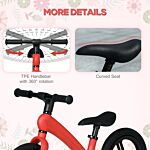 Aiyaplay 12" Kids Balance Bike, Lightweight Training Bike For Children No Pedal With Adjustable Seat, Rubber Wheels - Red