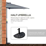 Outsunny 2.7m Balcony Half Parasol 5 Steel Ribs Construction Garden Outdoor Umbrella Grey