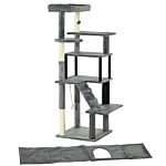 Pawhut Cat Tree Tower For Indoor Cats, With Scratching Post, Cat House, Toy, Grey