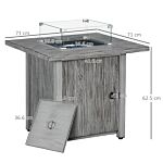 Outsunny 40,000 Btu Gas Fire Pit Table With Cover, Glass Screen And Glass Beads, Grey