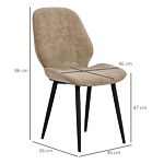 Homcom Velvet Dining Chairs, Set Of 2 Dining Room Chairs With Metal Legs For Living Room, Dining Room, Light Brown