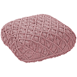 Floor Cushion Pink Cotton 50 X 50 X 20 Cm Macrame Pattern Square Fabric Seating Pouffe Beliani