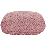 Floor Cushion Pink Cotton 50 X 50 X 20 Cm Macrame Pattern Square Fabric Seating Pouffe Beliani