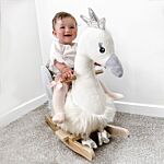 Homcom Kids Plush Ride-on Rocking Animal Horse Swan-shaped Toy Rocker With Realistic Sounds For Toddler 18-36 Months