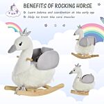 Homcom Kids Plush Ride-on Rocking Animal Horse Swan-shaped Toy Rocker With Realistic Sounds For Toddler 18-36 Months