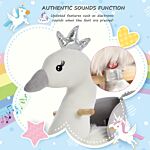 Homcom Kids Plush Ride-on Rocking Animal Horse Swan-shaped Toy Rocker With Realistic Sounds For Toddler 18-36 Months