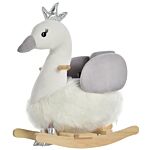 Homcom Kids Plush Ride-on Rocking Animal Horse Swan-shaped Toy Rocker With Realistic Sounds For Toddler 18-36 Months
