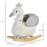 Homcom Kids Plush Ride-on Rocking Animal Horse Swan-shaped Toy Rocker With Realistic Sounds For Toddler 18-36 Months